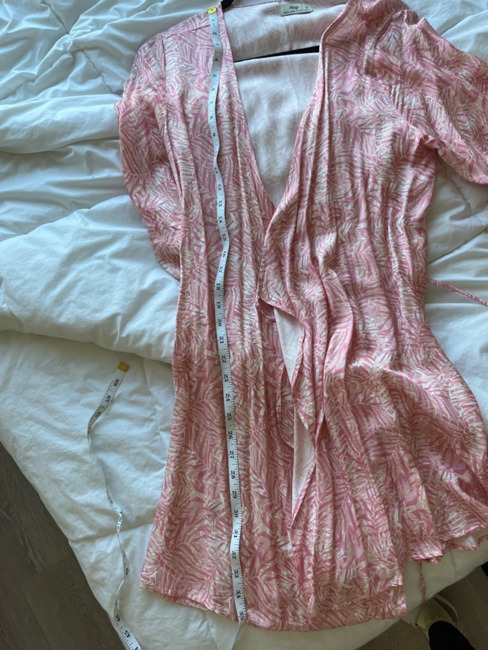 Maaji Pink and Cream Leaf-Print Wrap Dress - Picture 13 of 13